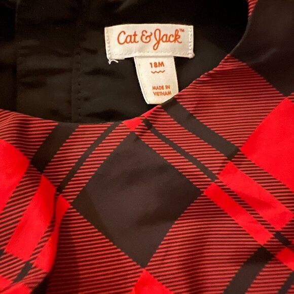 Cat & Jack Plaid Holiday Dress Red & Black Bow Layered Taffeta Girls 18 months - Picture 5 of 7